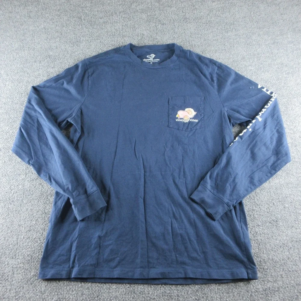 Vineyard Vines Shirt Mens Medium Blue Long Sleeve Turkey Thanksgiving Tee